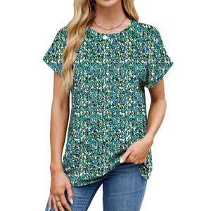 Camiseta de Verano para <span class=keywords><strong>Mujer</strong></span>, Manga Corta, Estampada, <span class=keywords><strong>Cuello</strong></span> Redondo, Informal, Transpirable, Anti-Pilling, Anti-Arrugas, Corte Regular, Impresión Digital - Product Image 4