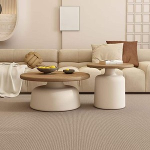 Set di Tavolini da Caffè <span class=keywords><strong>in</strong></span> Stile Nordico con Piano <span class=keywords><strong>in</strong></span> <span class=keywords><strong>Legno</strong></span> Massello e Base Bianca Opaca, Durevoli, per <span class=keywords><strong>Soggiorno</strong></span>, Moderni e Minimalisti - Product Image 1