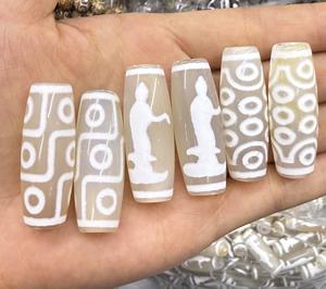 GemYa Wholesalen티베트 Dzi 비즈 흰색 마노 보석 만들기 타원형 우아하고 세심한 티베트 Dzi 비즈 - Product Image 1