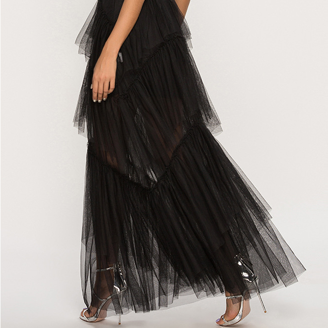 Hot Sale Summer Hollow Out Black Dresses Multiple Mesh Sheer Layer Casual  Dress| Alibaba.com