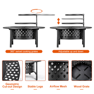 Brûleur à bois extérieur Foyer au charbon de bois Grand patio en acier Feu de joie avec barbecue - Product Image 6
