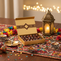 Boîtes à Dattes Rigides pour le Ramadan en Carton Doré de 2 mm avec Fermeture Magnétique UV, Emballage Alimentaire, Modèle Islamique Saoudien, pour Dattes et Chocolats