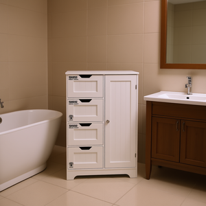 Mueble de Almacenamiento Independiente Blanco con 4 Cajones, 1 Puerta y Estantes Ajustables, Mueble de Baño de Diseño Moderno en Madera - Product Image 2