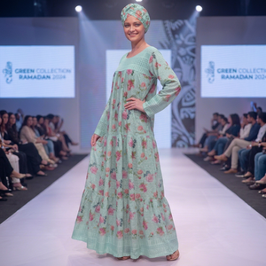 Robe longue maxi en rayonne pour femme, coupe régulière, imprimé floral ethnique africain de luxe, manches longues bouffantes, écologique, été, Surat, Inde - Product Image 2