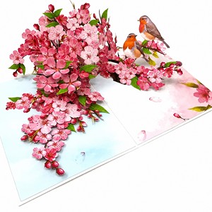 Handmade 3D Pop Up Cherry Blossom Greeting Card <b>Paper</b> Craft Floral Bird Gift Card Custom Design Holiday Decor - Product Image 1