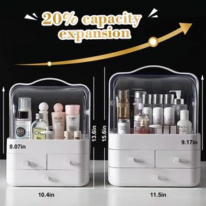 Trang điểm <span class=keywords><strong>Organizer</strong></span> chủ mỹ phẩm lưu trữ box với bụi miễn phí Bìa xách tay xử lý tuyệt vời cho phòng tắm Countertop phòng ngủ - Product Image 2