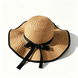 Sombrero de Sol de Rafia de Ala Ancha Unisex al por Mayor - Protección UV, Plegable, para Playa, con Lazo Negro, para Vacaciones de Verano y Actividades al Aire Libre - Product Image 2