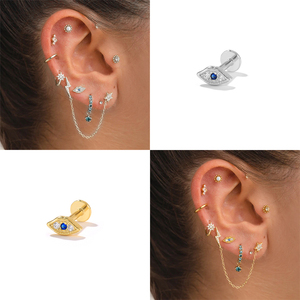 Pendientes ROXI Simple Lips Eye Diamond de Plata de Ley S925, 16G, con Cabeza Plana y Rosca para Perforación - Product Image 3