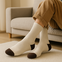 Chaussettes côtelées personnalisées - Beige Brun contrasté - Bout et talon renforcés - Design en tricot respirant - Nylon/Coton - Imprimé animal - Automne