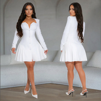 Robe Courte Élégante Femme Coupe Trapèze Col V Profond Manches Longues Volants Épissée 4 Couleurs Noir Vin Rose Blanc Vente en Gros Personnalisée OEM
