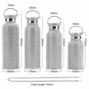 Customized Diamond Silver Glitter Bling Wide Mouth Double Wall Portable Office Stainless Water <b>Bottle</b> - Product Image 5