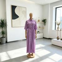 Robe midi élégante vintage unie à manches courtes pour le bureau, imprimé numérique, lavable, en spandex, vente en gros, collection automne