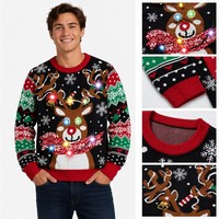 Pull de Noël moche à LED FNJIA en gros pour hommes, tricot jacquard, pull de fête en nylon acrylique, personnalisable OEM