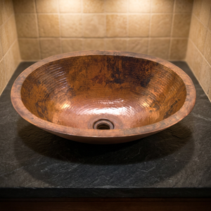 Lavabo Ovalado de Cobre Duradero Delicate Metals DS-190 con Acabado Cobre Antiguo de 40CM, Hecho en India para Baños de Lujo - Product Image 1