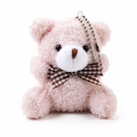 Nouveau mini porte-clés ours en peluche mignon avec nœud papillon à carreaux, breloque de sac pour filles, décoration pour sac à dos et clés de voiture