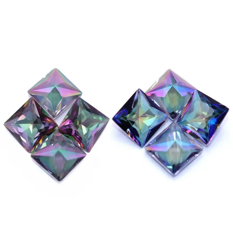 レッドリーフ卸売合成宝石カラフルな神秘的なレインボースクエアルースガラス宝石