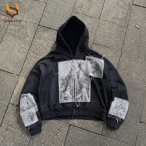 Custom Streetwear Acid Wash Hoodie <b>Set</b> Men Print Embroidery Men <b>Set</b> Vintage Heavyweight Cotton Zipper Hoodie and <b>Sweatpants</b> <b>Set</b> - Product Image 3