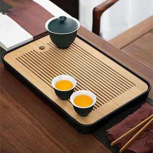 Plateau à thé chinois classique en bambou durable de 14 pouces avec drainage de stockage d'eau, service à thé pour salon de thé - Product Image 3