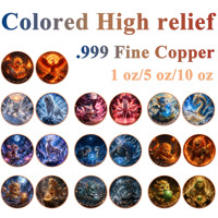 Pièce de monnaie en cuivre pur 999 de 5 oz, Kirin en relief 3D, couleur UV, enfance et maturité, édition collector colorée