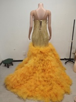 Robe de soirée sirène personnalisée Ocstrade avec appliques dorées et perles, jupe en tulle jaune à volants ornée de strass, robes de bal formelles de luxe 2026