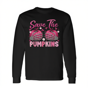 Camiseta de manga larga con lazo rosa de concienciación sobre el cáncer de mama Save The Pumpkins - Product Image 2