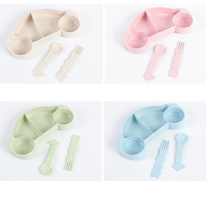 Assiettes et bols 4 couleurs, mignons, pour enfants, dessin animé, voiture, conteneur alimentaire biodégradable, sans BPA, ensemble de couverts pour enfants, soins de santé - Product Image 4