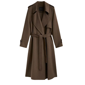 Manteau en laine sur mesure pour femme, marron chocolat, toucher doux, coupe-vent, imperméable, ceinture, grande taille, imprimé pour l'été, l'automne et le printemps - Product Image 2