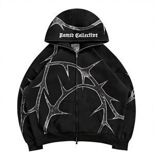 Men's Gothic Hooded Sweatshirt Oversized Zipper Print Red Black <b>Pattern</b> Autumn <b>Knitted</b> Polyester Regular Sleeve - Product Image 2