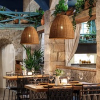 Lampe suspendue en rotin, abat-jour tressé créatif et distinctif de style Wabi-Sabi, luminaire d'inspiration antique, lumière LED tricolore pour