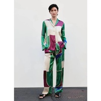 Nouvelle tenue de printemps classique vert géométrique imprimé grande taille costume femme ensemble blazer short ensemble deux pièces 2022