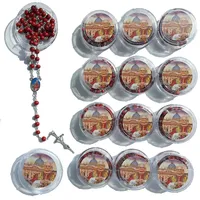 12 pièces de chapelets en bois parfumés aux pétales de rose rouge, croix du Pape Léon XIV, perles faites à la main, cadeaux d'anniversaire catholiques, boîtes religieuses pour la prière