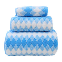 Ensemble de serviettes de bain LONGREN en polaire corail épaissi à motif losanges, absorbant, sans peluches, doux pour le visage, pour adultes et usage domestique