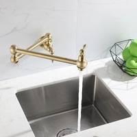 Robinet mural pliable à eau froide, extractible et rétractable, finition or brossé, ouverture rapide, pour cuisine monotrou