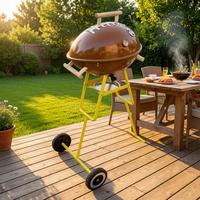 Barbecues à charbon de bois portables en forme de ballon de rugby, modernes, haut de gamme, en acier émaillé coréen, pour usage domestique et extérieur, avec chariot – Vente en gros