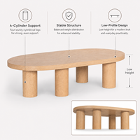 Table basse ovale minimaliste Wabi Sabi en oxyde de magnésium, aspect bois, avec pieds cylindriques, pour salon, maison, hôtel, projet