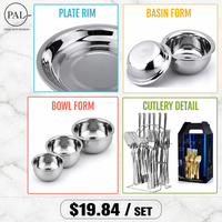 PAL Ensemble de vaisselle en acier inoxydable 304 de 36 pièces, assiettes rondes, bols à soupe, emballage cadeau pour la maison, les restaurants et la restauration
