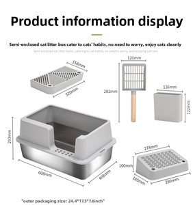 Toilette pour chat en métal de grande taille de haute qualité, bac à litière pour chat en acier inoxydable personnalisable avec fonction de nettoyage facile et pelle à litière - Product Image 4