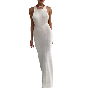Vestido Maxi Halter de Punto para Mujer, Largo, Sin Mangas, Ajustado, con Diseño de Espalda en T, Vestido de Moda Verano 2026 - Product Image 5
