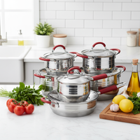 Ensemble de casseroles en acier inoxydable 12 pièces, très vendu, marmite, casserole, compatible induction, fond en aluminium, couvercle en verre, passe au lave-vaisselle