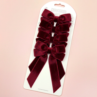 Lot de 4 barrettes à cheveux en velours Gordon Factory, nœuds longs bordeaux, avec carte, accessoires pour cheveux, nœuds rouges