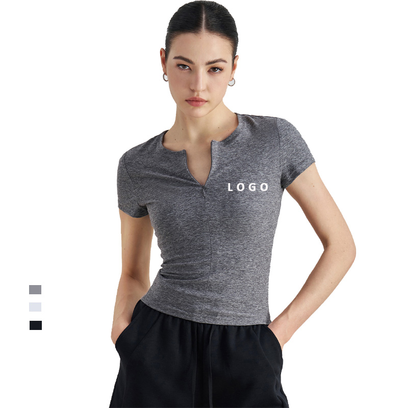 New Design High Quality Short Sleeves Yoga Top Slim Fit Half Zipper Women Sport T Shirts