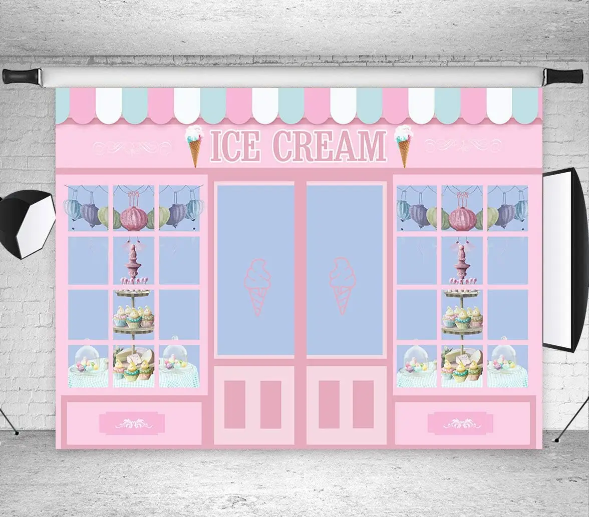 Fondo de fiesta de helado de 7x5 pies, bonito fondo rosa para estudio fotográfico, salón, puerta, ventana, pastel, fiesta de cumpleaños, Banner, papel tapiz