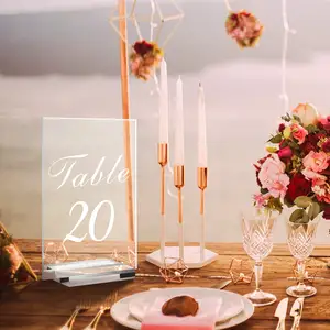 מספרי שולחן חתונה ברור אקריליק שולחן מספר בעל עם תצוגת Stand שולחן מספר סימני חתונת קבלת