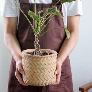 Cesto Portafiori in Cemento Intrecciato Effetto Bambù Ecologico 3-6L Moderno Vaso per Fiori da Interno Stile Pastorale - Product Image 3