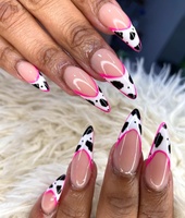 Ongles longs à talon aiguille faits main à presser, rose nude avec points blancs, couverture complète, en gel souple acrylique, 10 pièces