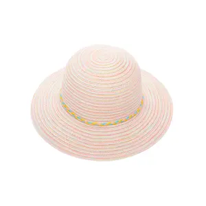 New Designed Comfort And Quality Boho Pink And White Paper And Cotton Kids Natural Straw Hats With Custom Logo