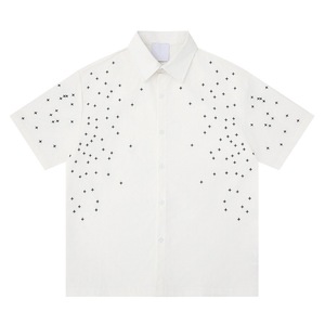 <span class=keywords><strong>Camicia</strong></span> Retrò a Maniche Corte da <span class=keywords><strong>Uomo</strong></span> con Colletto a Stella e Simbolo della Divisione, Vestibilità Ampia, Stile Casual Elegante per Giovani - Product Image 2