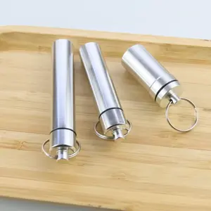 Mini Outdoor Waterdichte Cartridge Verzegelde Aluminium Legering Medicijncontainer Kan Flessen Met Metalen Sleutelhanger