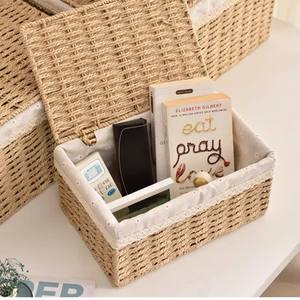 Eco-Friendly Handwoven Paper Rope Rectangle Storage <b>Basket</b> <b>for</b> Living Room & <b>Bathroom</b> - Product Image 2