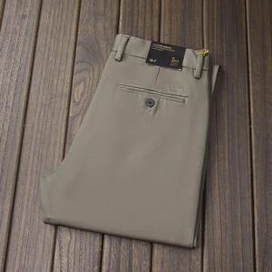 2025 pantalons d'affaires de luxe pour hommes 100% coton haut de gamme <span class=keywords><strong>grande</strong></span> <span class=keywords><strong>taille</strong></span> confortable coupe ample droite Logo personnalisé pour printemps plat - Product Image 3